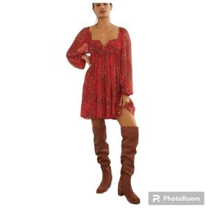 NWOT Anthropologie Letinebe Floral Sweetheart Off Shoulder Tie Back Dress…